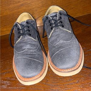 Toms size 11 1/2 dress shoes for sale. Dark gray w/ tan bottoms & black laces.